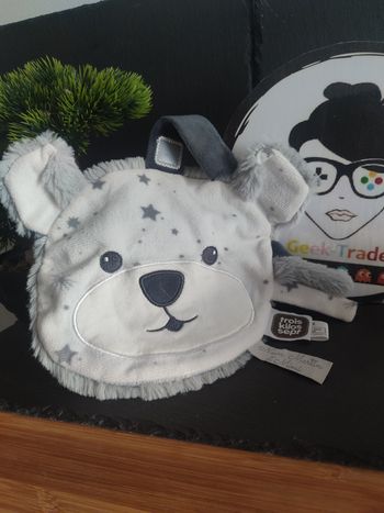 Doudou plat Martin copains Blanc gris de Trois Kilos Sept Tête Ours Étoile Mimi