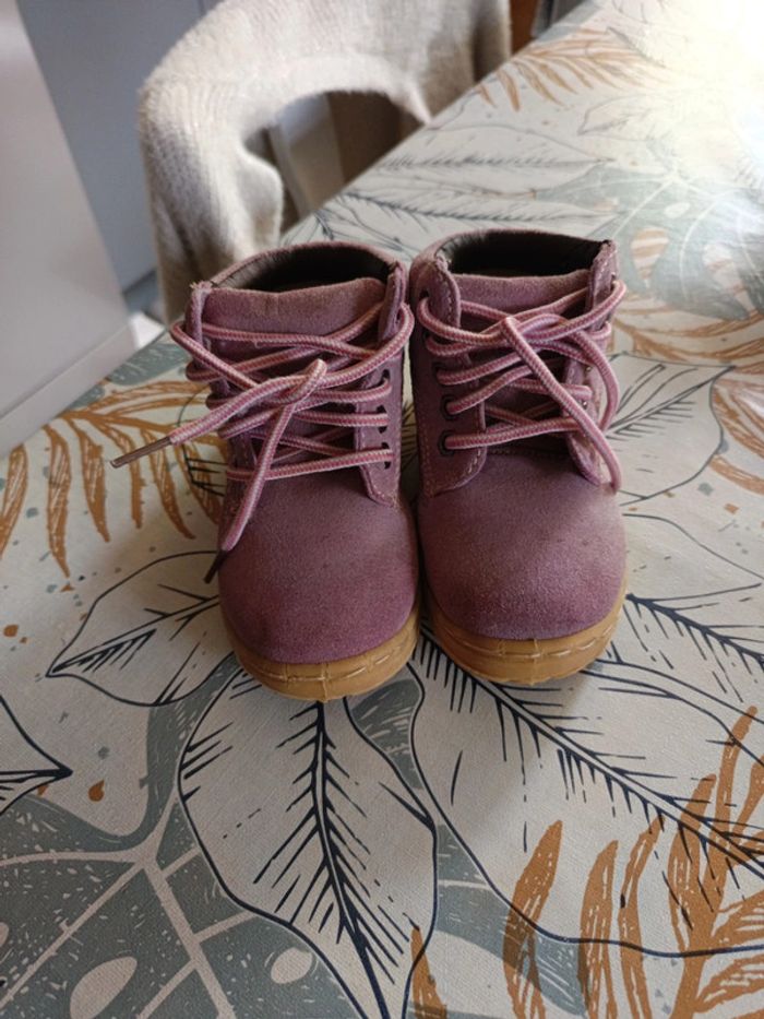Bottines taille 25 velour rose/violine - photo numéro 2