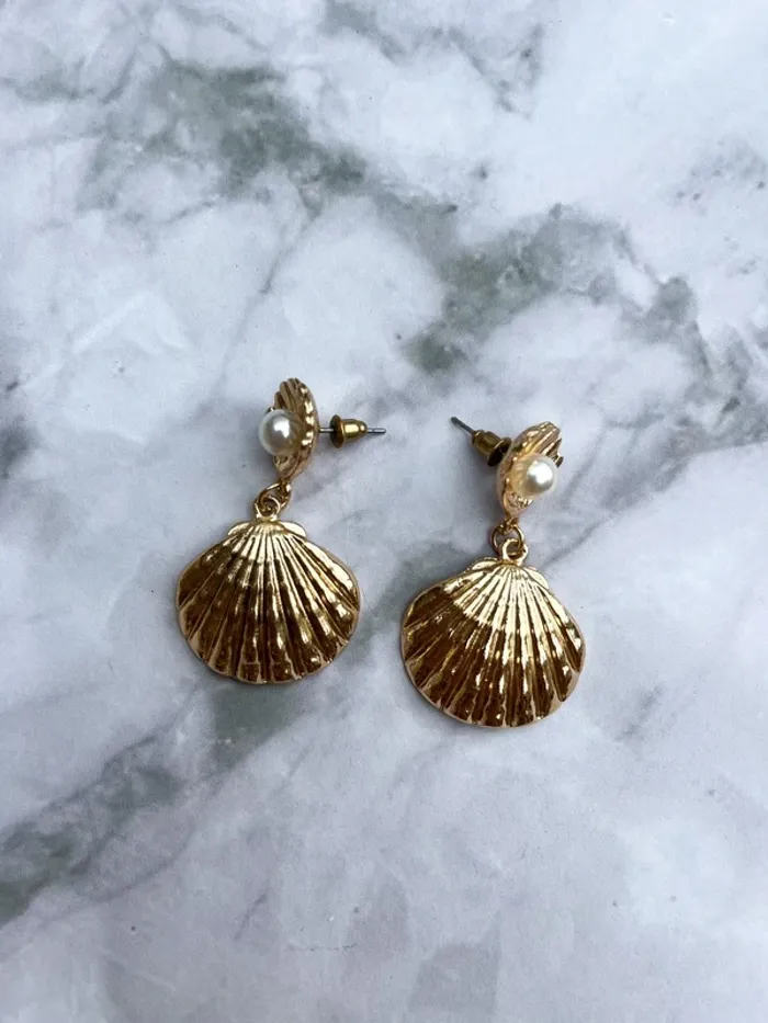 Boucles d’oreilles coquillage dorées sirène mermaid Shell gold métal