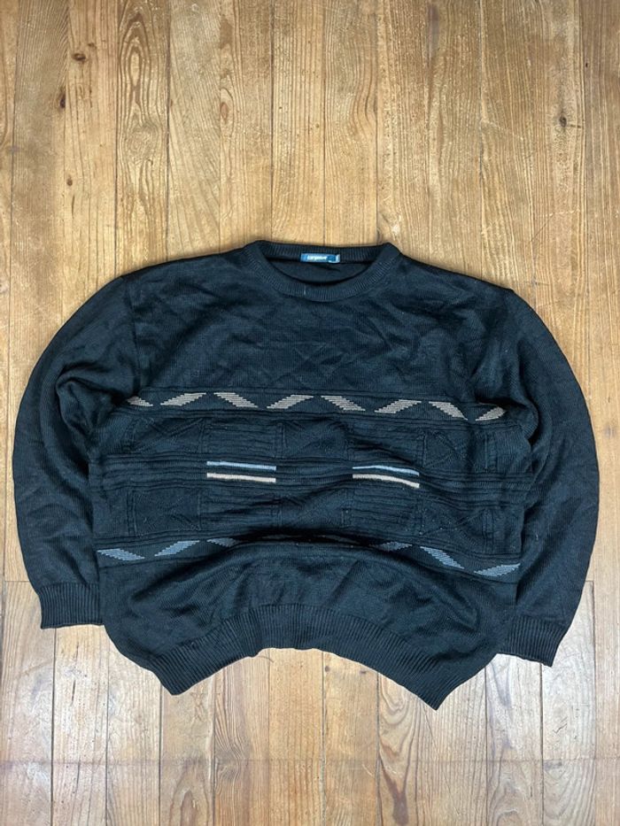 Pull vintage maille motifs rayures noir XXL