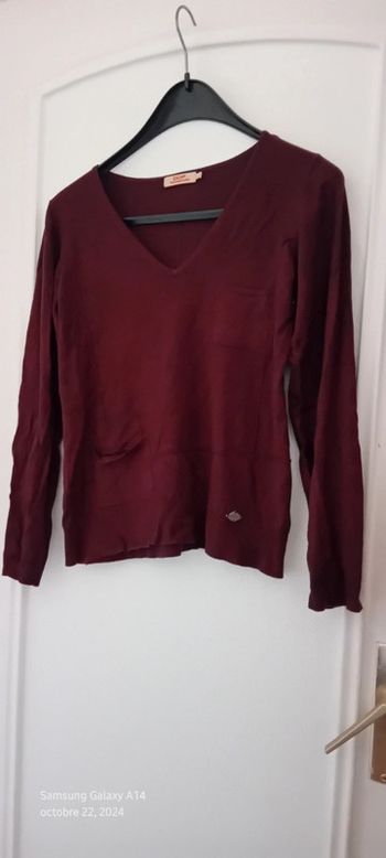 Pull court col V avec poches bordeaux femme taille 38/40 DDP