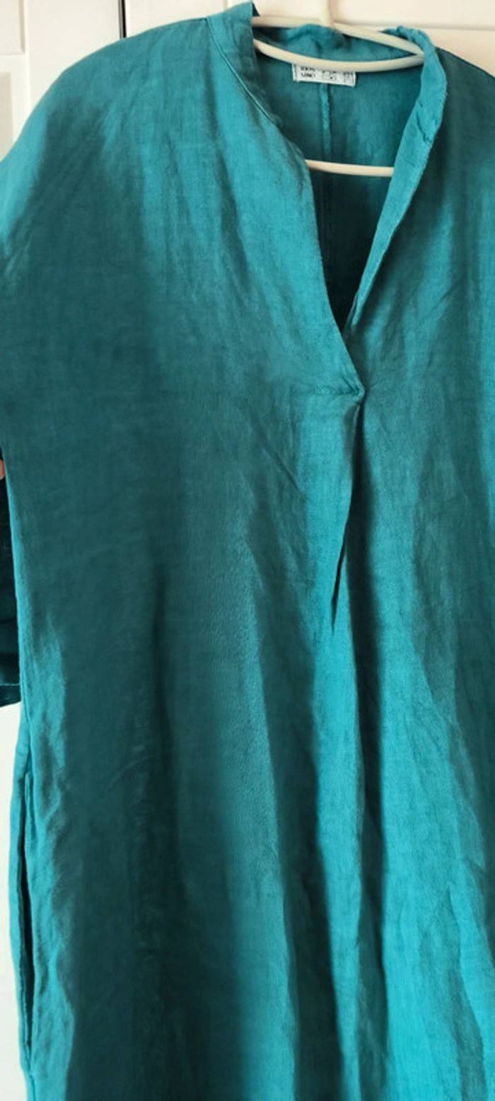 Robe longues avec fente 100% lin Bleu canard - photo numéro 10