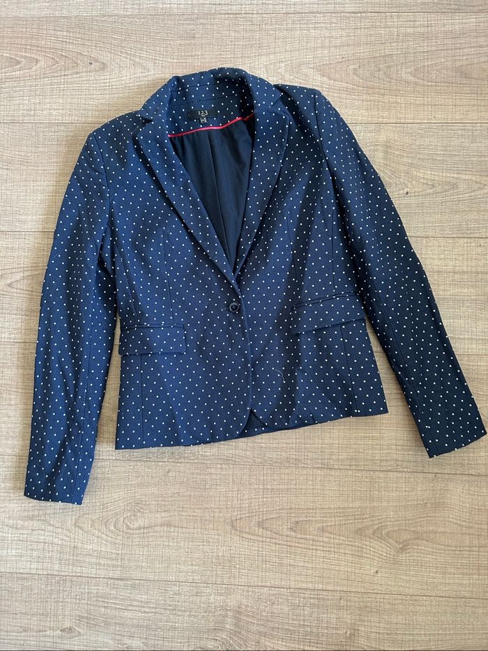 Blazer bleu marine à pois 123 taille française 36 jamais porté - photo numéro 7