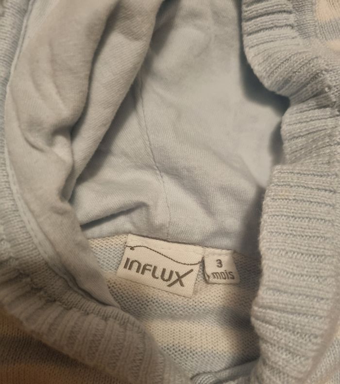 gilet avec capuche blanc et bleu ciel à rayure influx taille 3 mois garcon - photo numéro 2