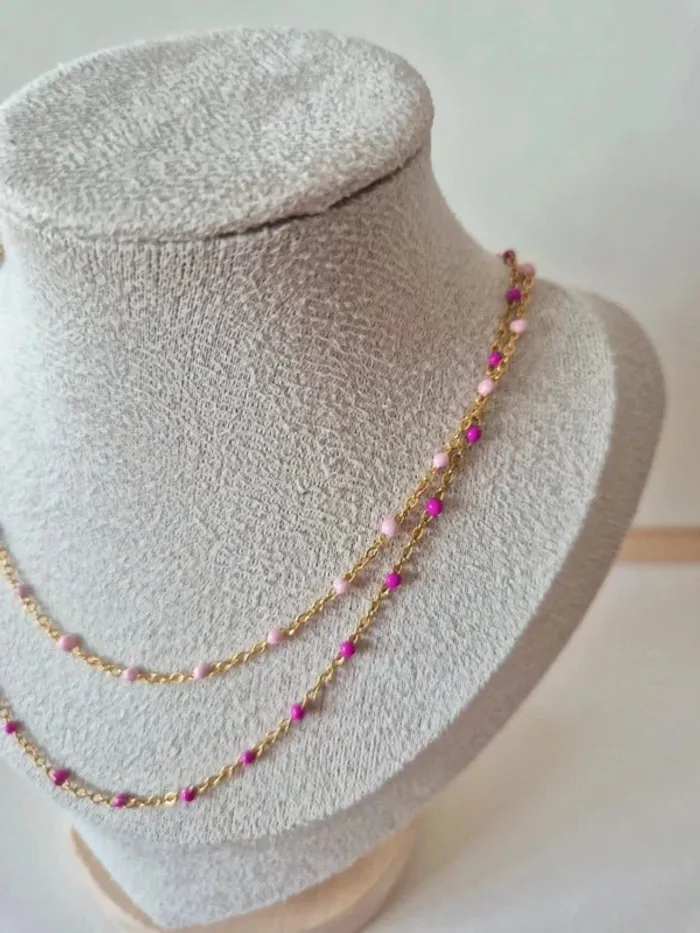 Lot de 2 colliers ras du cou rose et violet 
En acier inoxydable - photo numéro 2