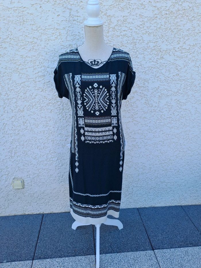 Robe été droite noire imprimé ethnique t. M Promod - photo numéro 6