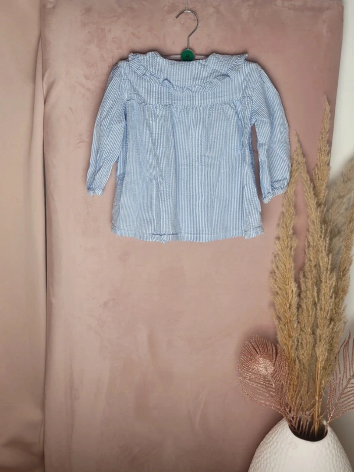 Blouse avec col à volant blanche à rayure bleu H&M enfant - photo numéro 6