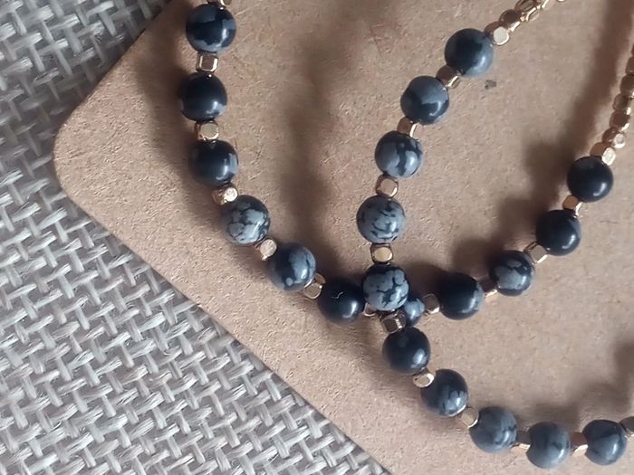 Boucles d oreilles perles obsidienne des neiges - photo numéro 3