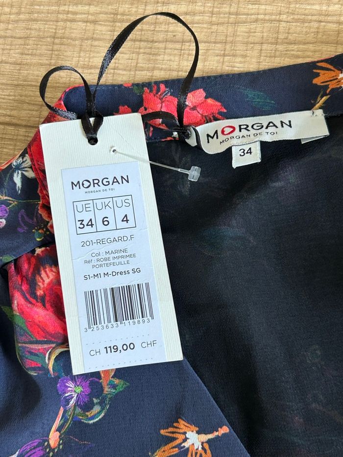 Robe bleue marine et fleurie neuve Morgan taille 34 - photo numéro 9