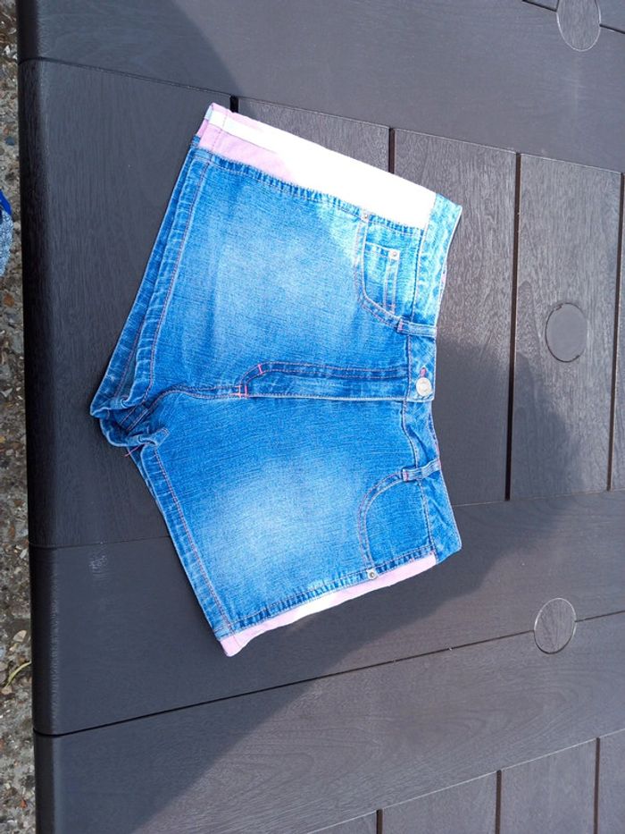 Short coton jean bande rose T34 - photo numéro 2