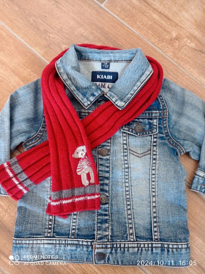 Veste jean 12 mois + écharpe ourson Kiabi - photo numéro 2
