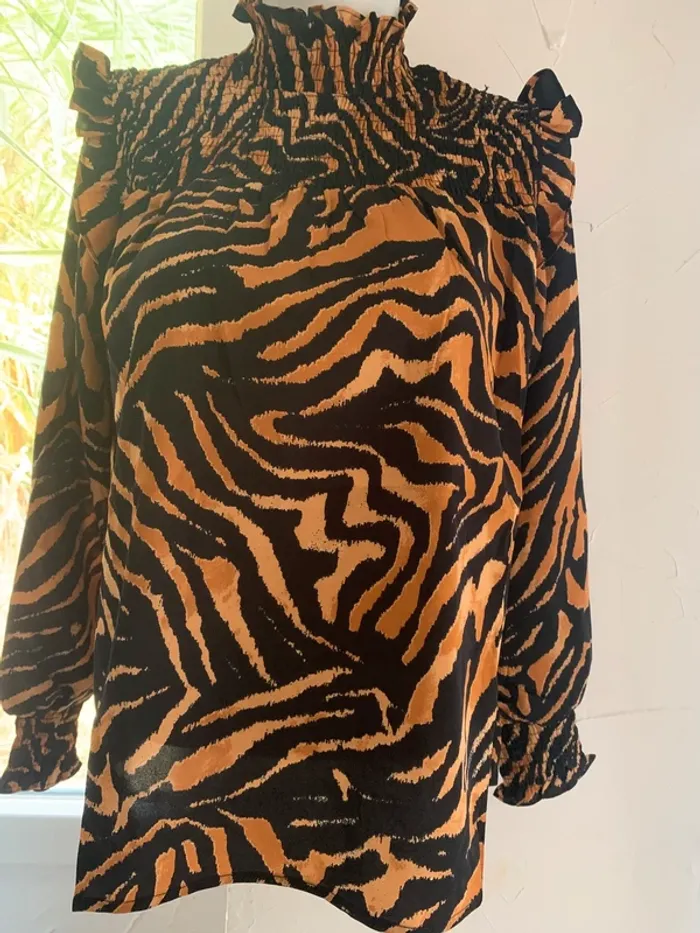 Blouse Unika paris effet tigre manches longues taille M-L - photo numéro 2