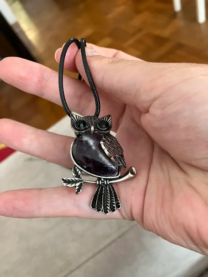 Collier et pendentif chouette hibou améthyste - photo numéro 2