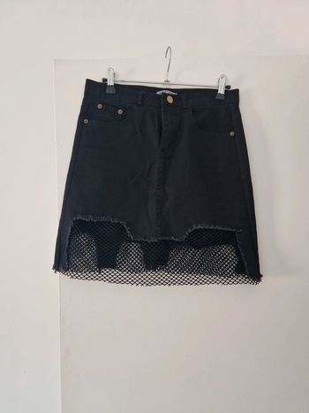 Jupe courte femme jean noir résille TBE taille S Luc-ce