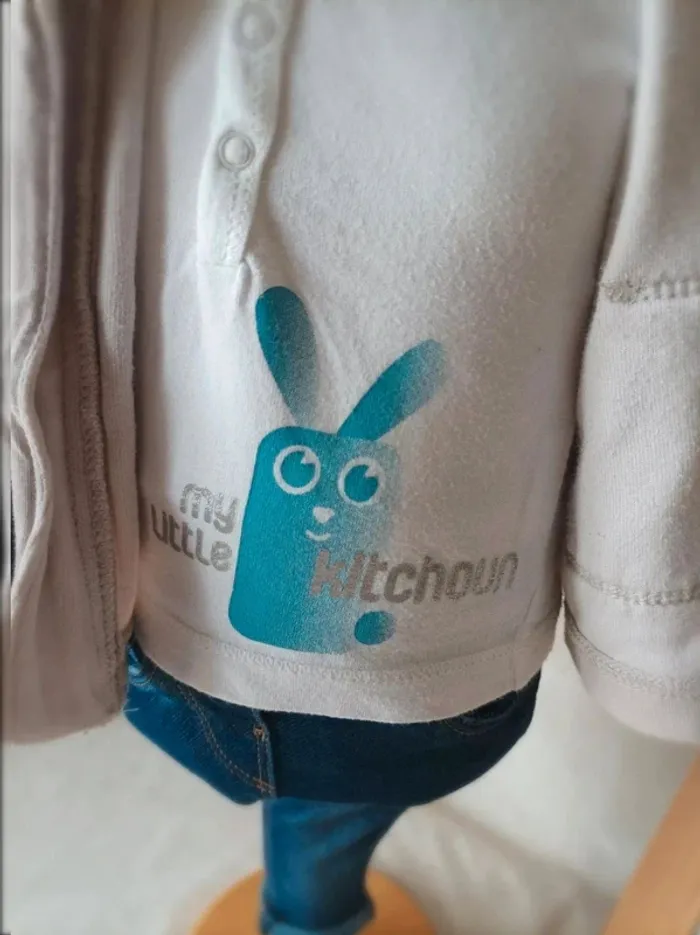 Ensemble polo manches longues et gilet zippé doux Kitchoun garçon 1 mois - photo numéro 2