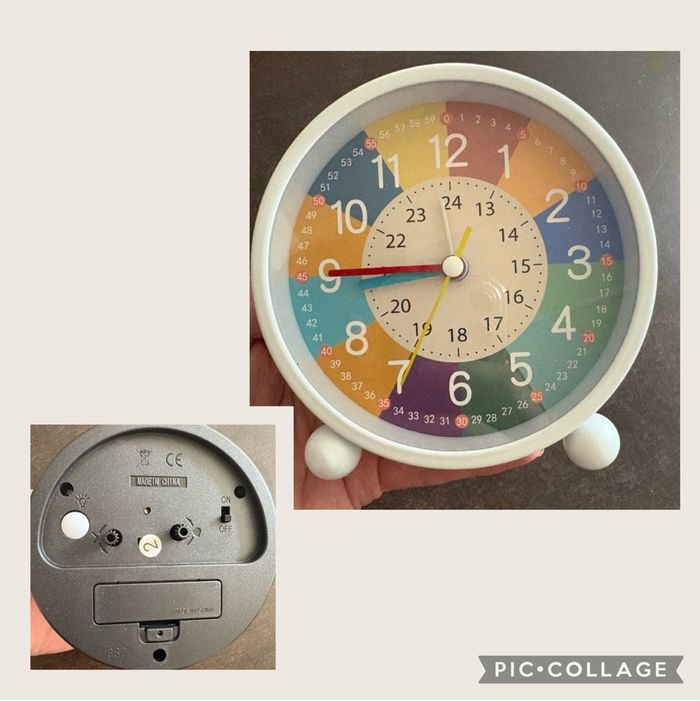 Grand  Réveil pédagogique  24h taille  12cm+-  à double cadran apprentissage heure en pédagogie positive montessori