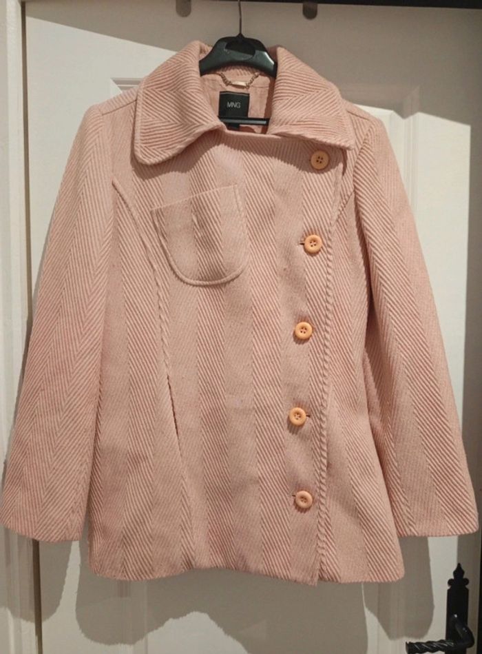 🔝 Manteau d'hiver manches longues Mango rose pâle taille XL 42 en laine polyester viscose et acétate