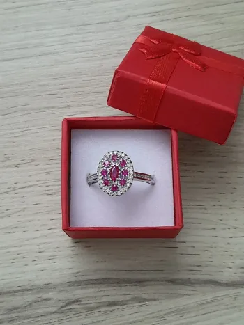 Bague avec strass roses couleur argentée, taille 60