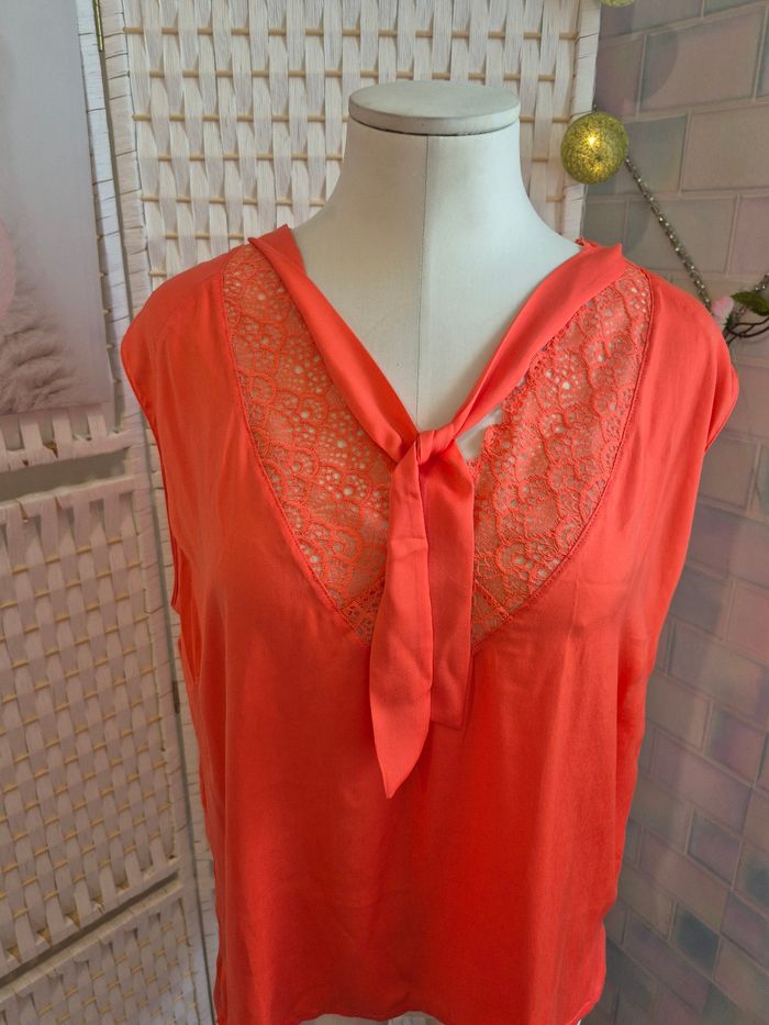 💕Joli Top saumon Darjeeling - Encolure dentelle & liens - femme T42 💕 - photo numéro 4
