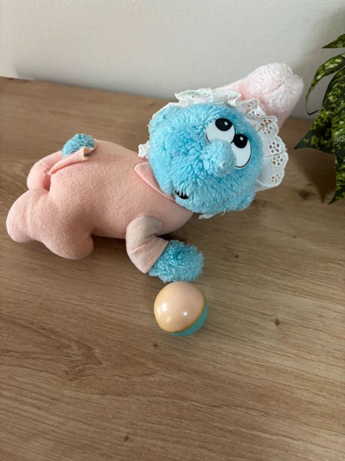 Peluche vintage bébé schtroumpfs rose bleu hochet peyo 1983