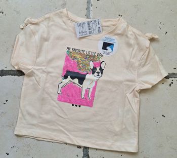 T-shirt crème Kiabi chien sequins - 4 ans neuf