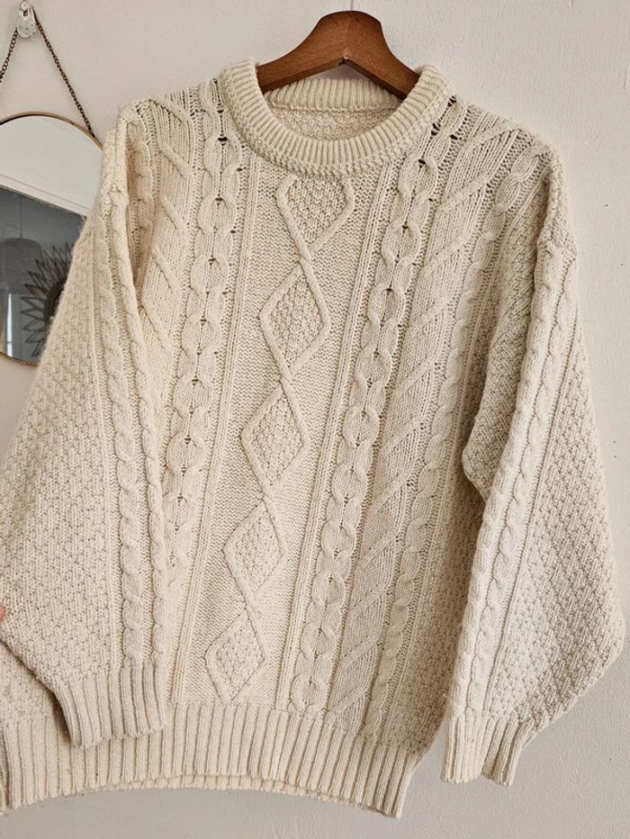 Pull torsadé écru vintage - photo numéro 3