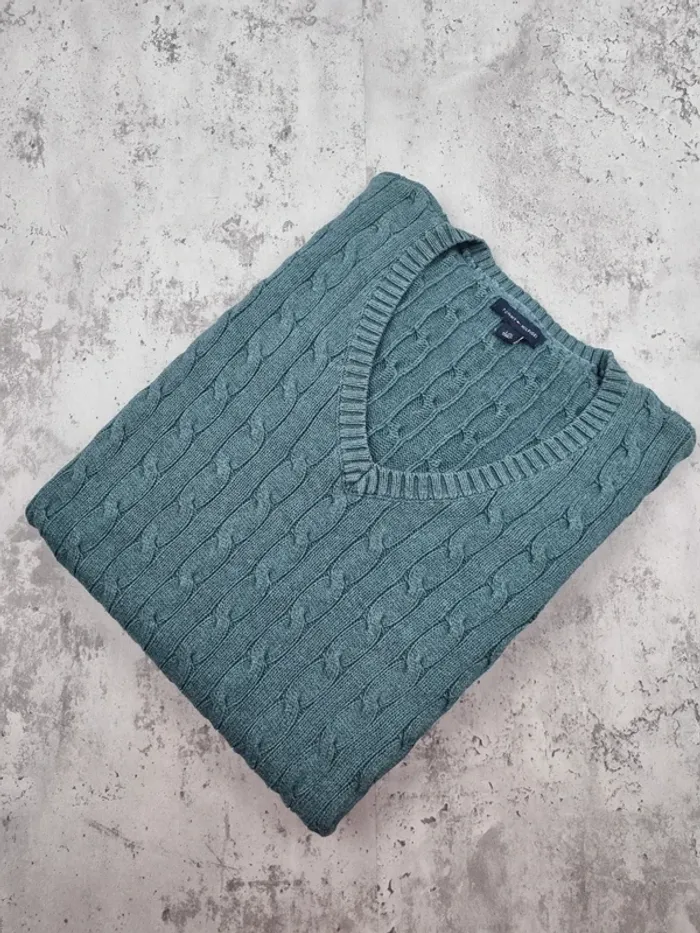 Pull col V torsadé Tommy Hilfiger vert – Taille L Femme (mesures en photos)