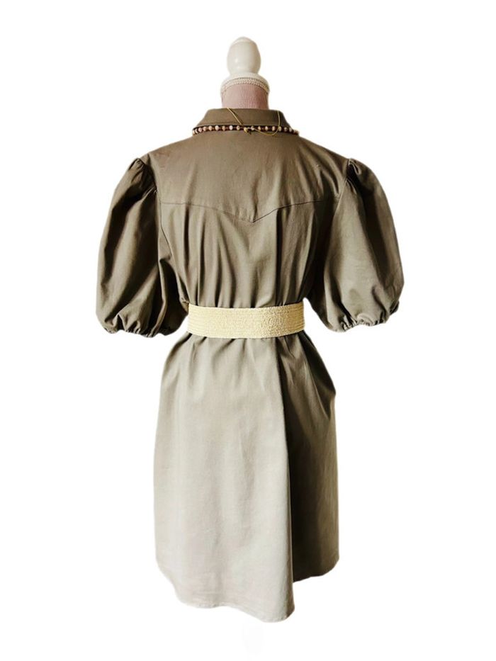 🧡🌿Robe chemise manches bouffantes taille 42 gris taupe chic & décontracté Puff Sleeves short dress🌿🧡 - photo numéro 5