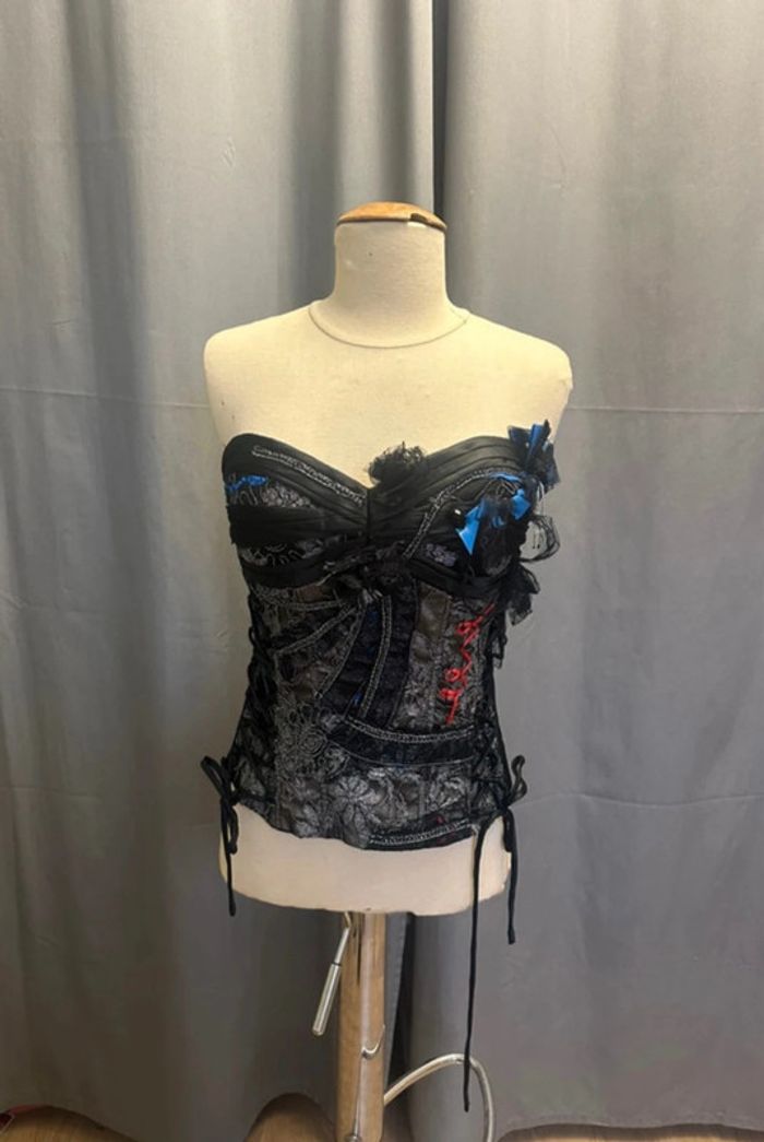 Bustier t38 satin noir et bleu
