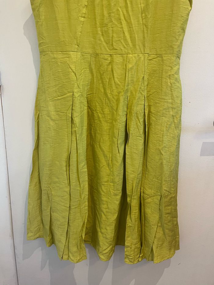 Robe neuve avec étiquette sans manches en lin jaune verte longue taille L - photo numéro 6