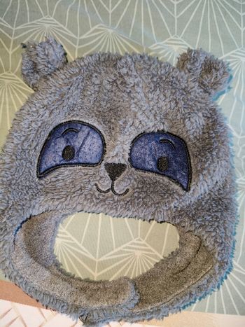 Bonnet chaud 18 mois animal gris et bleu