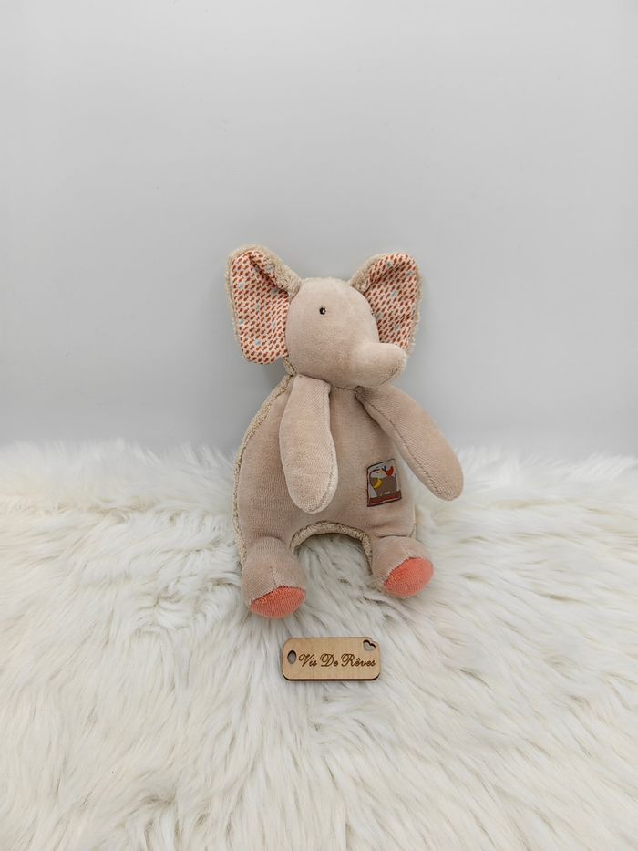 Doudou éléphant Les Papoum Moulin Roty beige et rose
