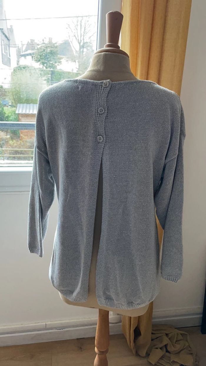 Pull Massimo Dutti dos ouvert gris - taille M - photo numéro 3