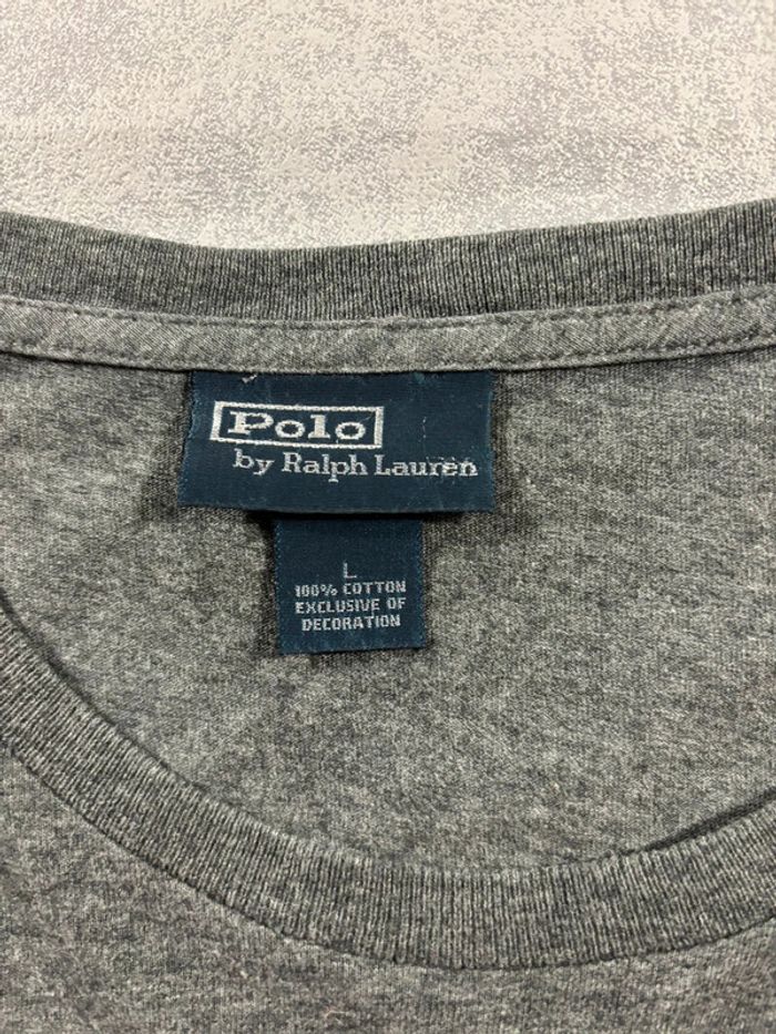 T-Shirt  Manche longue Ralph Lauren Gris logo brodé bleu taille L - photo numéro 3