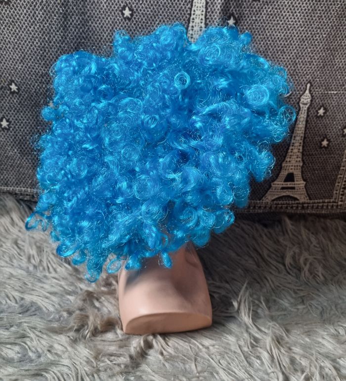 Perruque de clown ,cosplay ou autres bleu bouclés - photo numéro 3