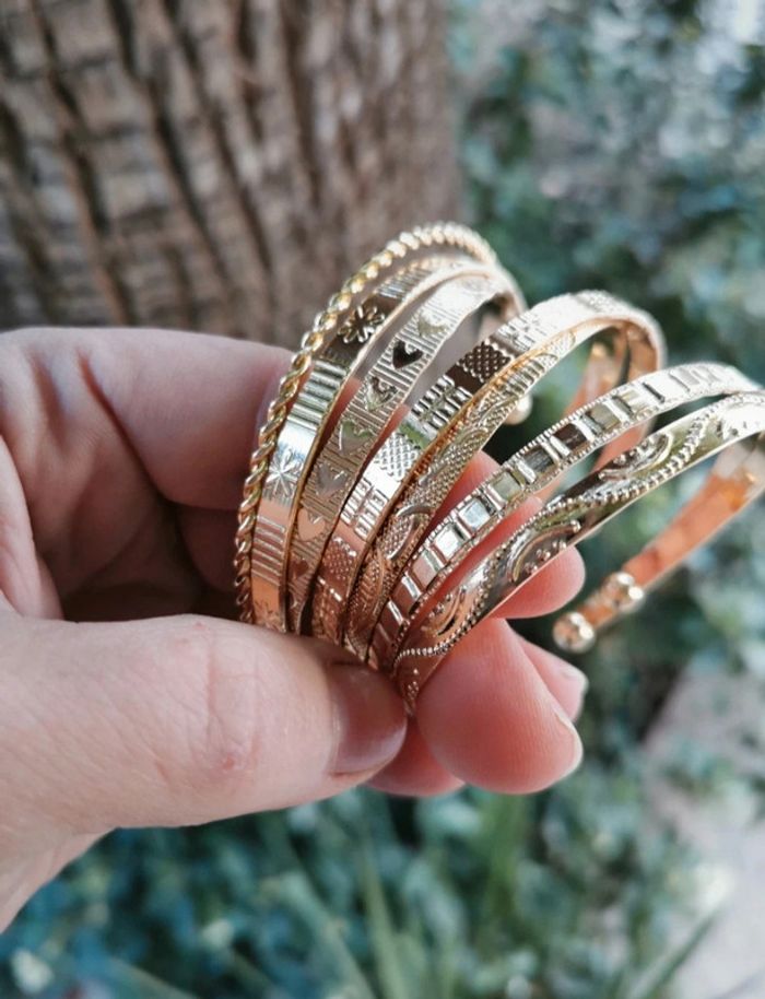 A38 lot de 7 bracelets jonc doré or tendance réglable - photo numéro 2