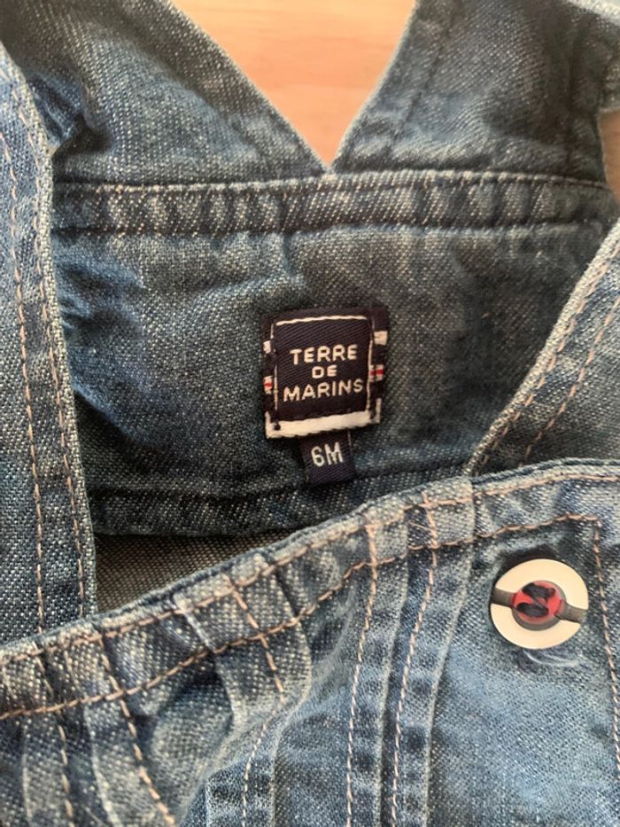Lot ensemble salopette robe en jeans terre de marins et t shirts marinière - photo numéro 3