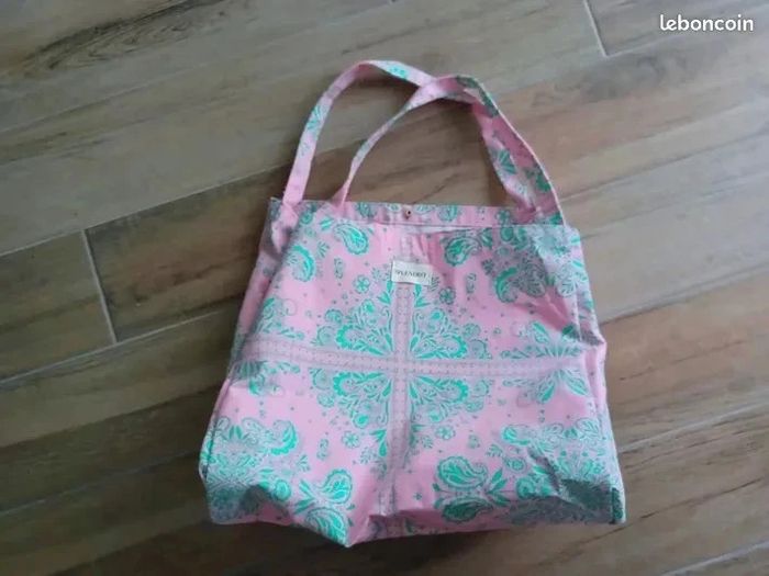 Grand sac cabas en toile rose et turquoise/menthe (prix ferme)