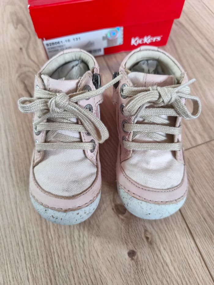 Baskets fille cuir et toile rose clair Kickers Sonistreet - Taille 22 - photo numéro 5