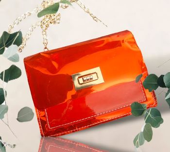 Sac bandoulière orange holographique petit format chaîne or neuf