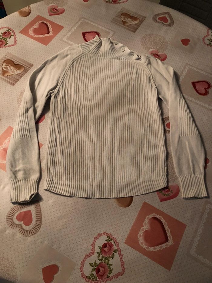 Pull blanc col bouton - photo numéro 3