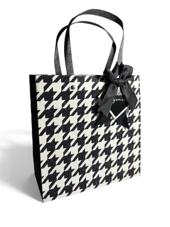 Sac cadeau noir blanc lanières nœud « Believe in Yourself » 22 x 22 x 10 cm Neuf