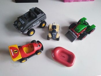 Lot 5 véhicules Playmobil, jeux, jouets  garçon, police, bateau, tracteur, quad