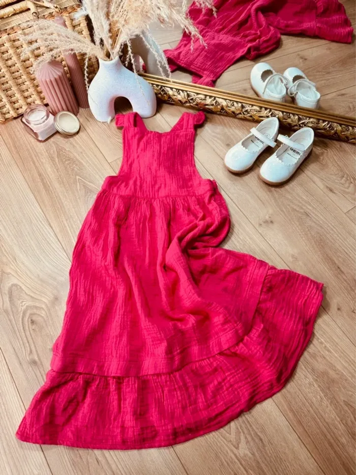 Taille 3-5 ans robe longue fille TAO rose fuchsia Neuve * gaze de coton * đź©·