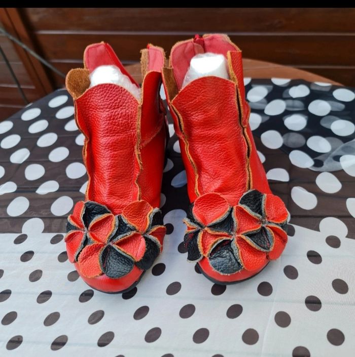 Bottine bohème cuir, pétales de fleurs 38 - photo numéro 10