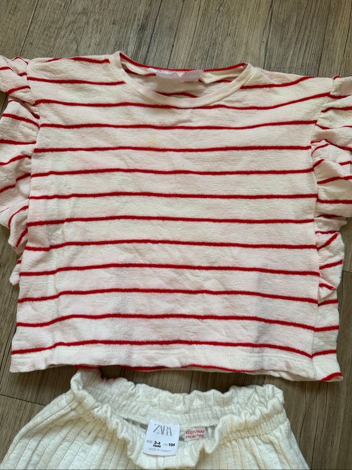 Ensemble short rayé blanc rouge Zara 3/4 ans fille - photo numéro 4