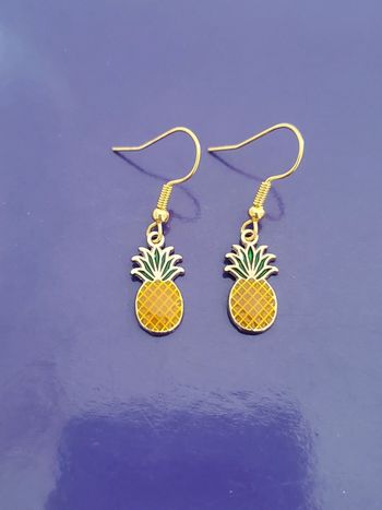 Boucles d'oreilles ananas jaune verte et dore