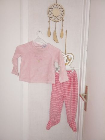 Pyjama bébé fille velour hiver  2 pièces fashion private compagnie 12 mois rose, rayures