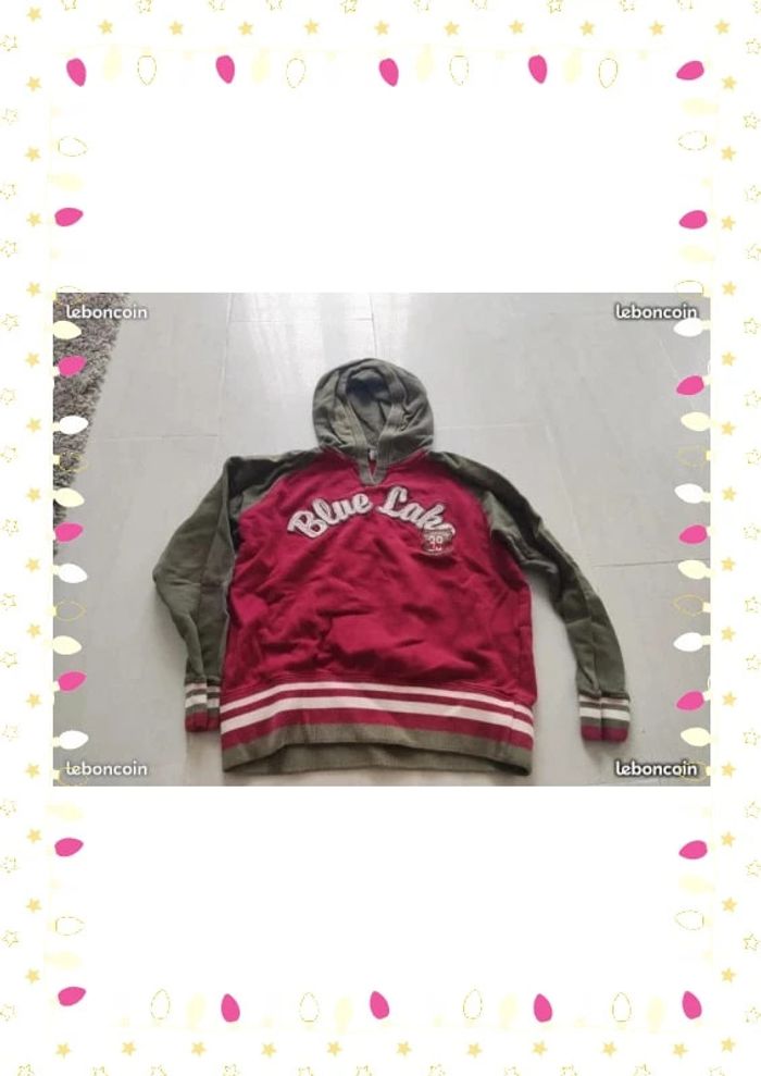 Sweat à capuche rotation rouge et kaki 164 CM soit 14 ans