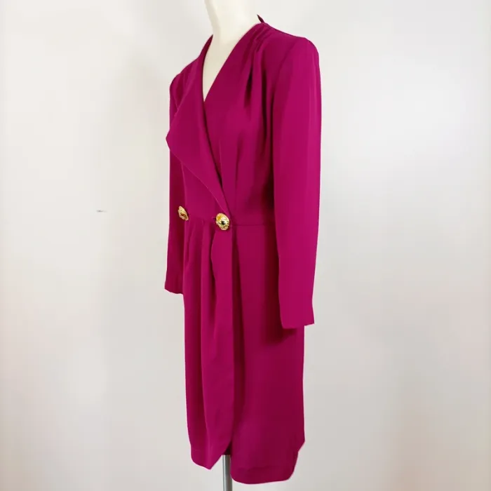 Robe blazer fuchsia à boutons bijoux dorés Vintage Élégante tendance - taille 42 estimée A668 - photo numéro 3